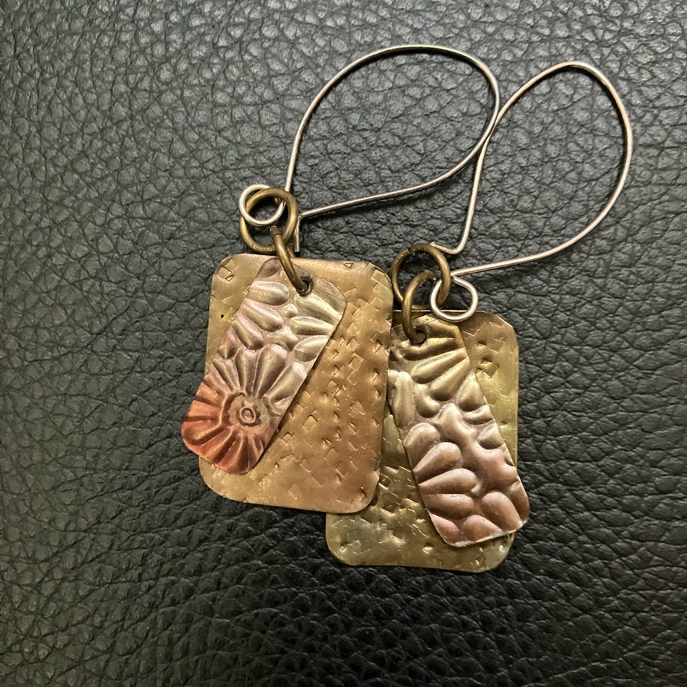 Artisan Bronze and Copper Dangle Earrings